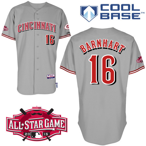 Cincinnati Reds #16 Barnhart Authentic Personalized Road Gray Jersey w2015 All-Star Patch
