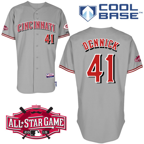 Cincinnati Reds #41 Dennick Authentic Personalized Road Gray Jersey w2015 All-Star Patch