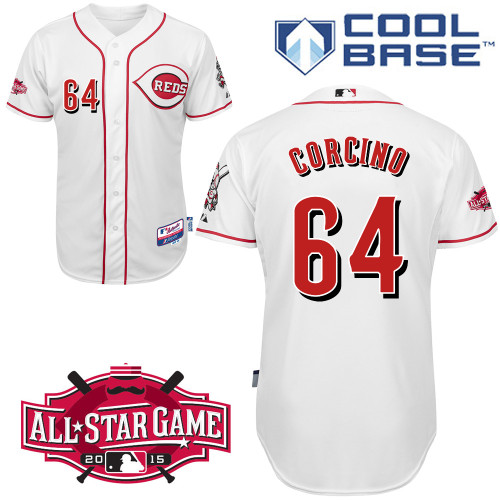 Cincinnati Reds #64 Corcino Authentic Personalized Home White Jersey w2015 All-Star Patch