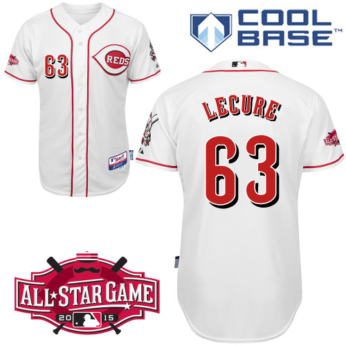 Cincinnati Reds #63 Lecure Authentic Personalized Home White Jersey w2015 All-Star Patch