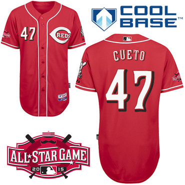 Cincinnati Reds #47 Cueto Authentic Personalized Alternate red Jersey w2015 All-Star Patch