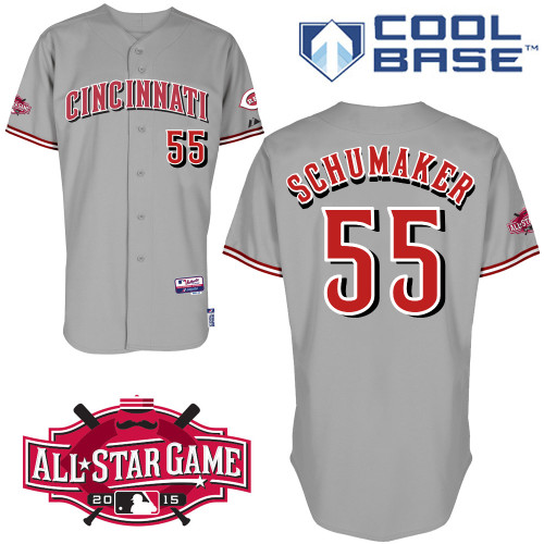 Cincinnati Reds #55 Schumaker Authentic Personalized Road Gray Jersey w2015 All-Star Patch