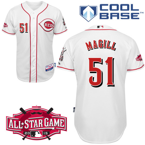 Cincinnati Reds #51 Magill Authentic Personalized Home White Jersey w2015 All-Star Patch