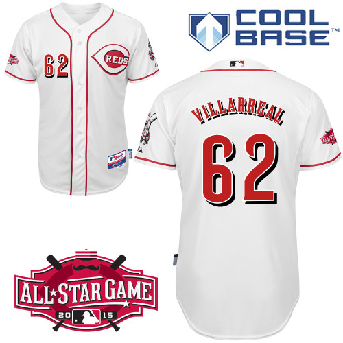 Cincinnati Reds #62 Villarreal Authentic Personalized Home White Jersey w2015 All-Star Patch