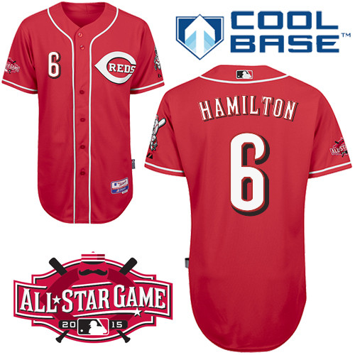 Cincinnati Reds #6 Hamilton Authentic Personalized Alternate red Jersey w2015 All-Star Patch