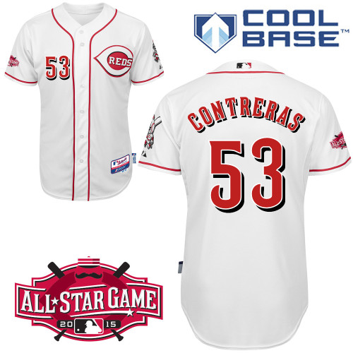 Cincinnati Reds #53 Contreras Authentic Personalized Home White Jersey w2015 All-Star Patch