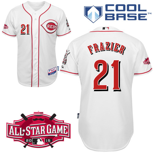 Cincinnati Reds #21 Frazier Authentic Personalized Home White Jersey w2015 All-Star Patch