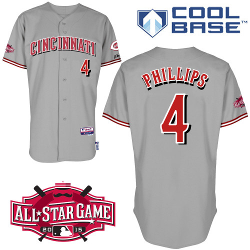 Cincinnati Reds #4 Phillips Authentic Personalized Road Gray Jersey w2015 All-Star Patch