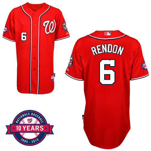 Washington Nationals#6 Rendon Authentic Personalized Alternate red Jersey 10th Anniversary Patch