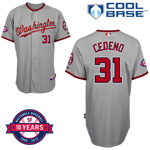 Washington Nationals #31 Cedeno Authentic Personalized Road Gray Jersey 10th Anniversary Patch
