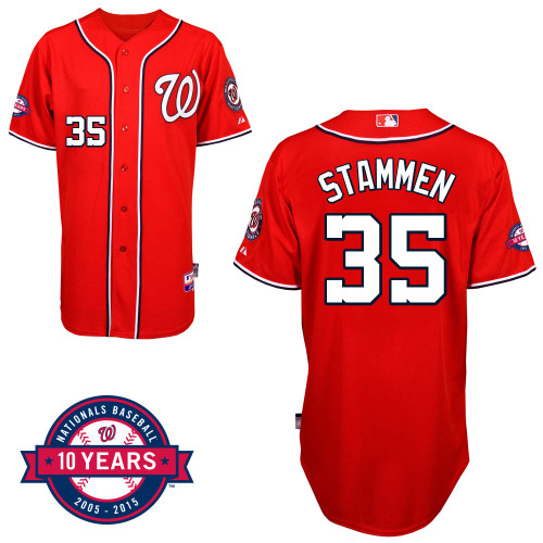 Washington Nationals#35 Stammen Authentic Personalized Alternate red Jersey 10th Anniversary Patch Washington Nationals#35 Stammen Authentic Personalized Alternate red Jersey 10th Anniversary Patch