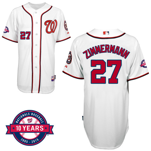 Washington Nationals#27 Zimmermann Authentic Personalized Home White Jersey 10th Anniversary Patch