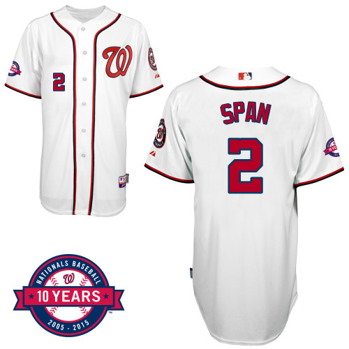 Washington Nationals#2 Span Authentic Personalized Home White Jersey 10th Anniversary Patch