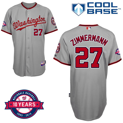 Washington Nationals #27 Zimmermann Authentic Personalized Road Gray Jersey 10th Anniversary Patch