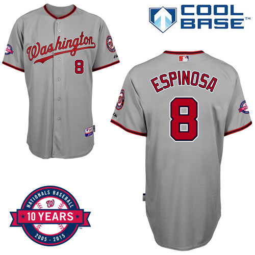 Washington Nationals #8 Espinosa Authentic Personalized Road Gray Jersey 10th Anniversary Patch