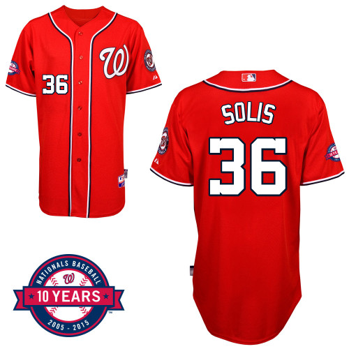 Washington Nationals#36 Solis Authentic Personalized Alternate red Jersey 10th Anniversary Patch
