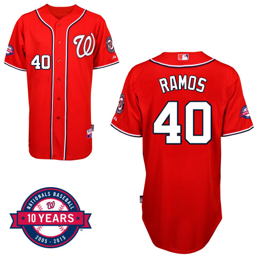 Washington Nationals#40 Ramos Authentic Personalized Alternate red Jersey 10th Anniversary Patch