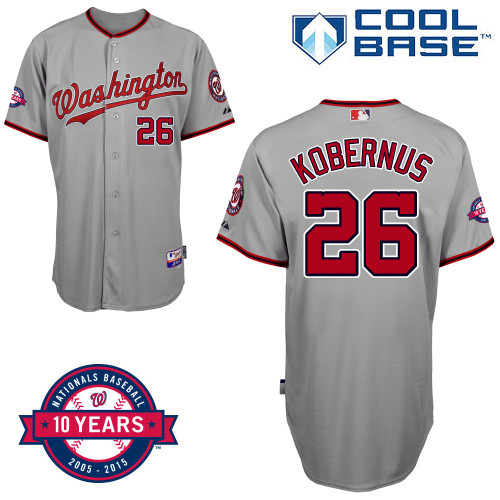 Washington Nationals #26 Kobernus Authentic Personalized Road Gray Jersey 10th Anniversary Patch