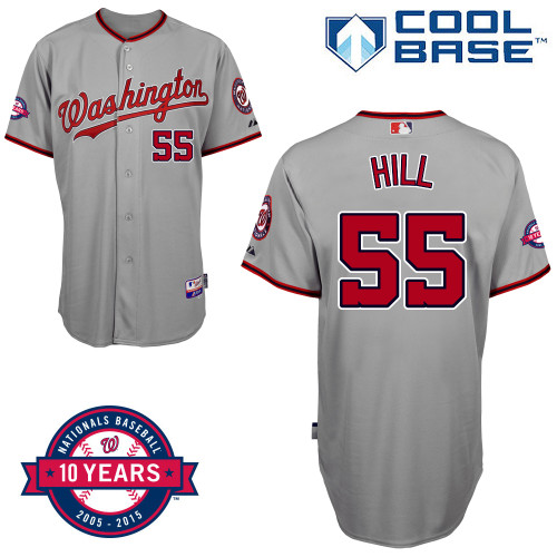 Washington Nationals #55 Hill Authentic Personalized Road Gray Jersey 10th Anniversary Patch