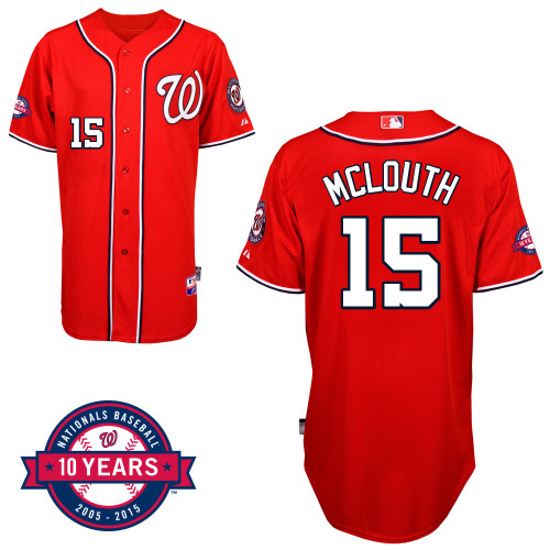 Washington Nationals#15 Mclouth Authentic Personalized Alternate red Jersey 10th Anniversary Patch