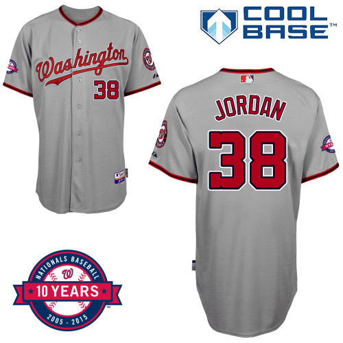 Washington Nationals #38 Jordan Authentic Personalized Road Gray Jersey 10th Anniversary Patch
