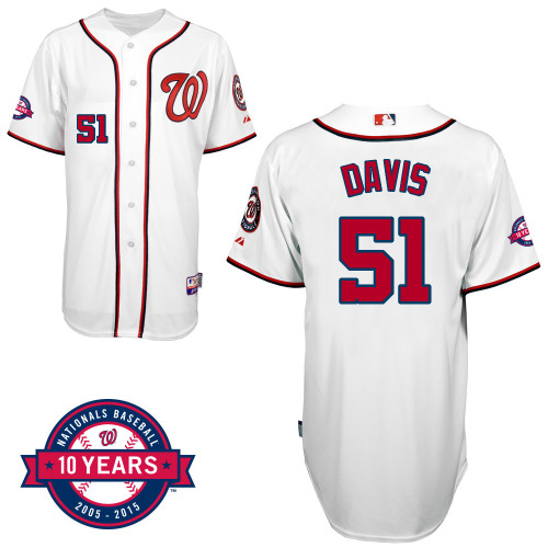 Washington Nationals#51 Davis Authentic Personalized Home White Jersey 10th Anniversary Patch