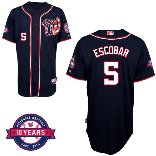 Washington Nationals#5 Escobar Authentic Personalized Alternate Blue Jersey 10th Anniversary Patch