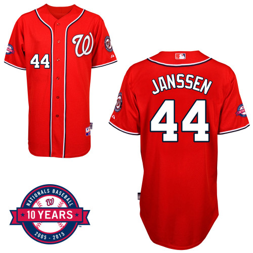 Washington Nationals#44 Janssen Authentic Personalized Alternate red Jersey 10th Anniversary Patch Washington Nationals#44 Janssen Authentic Personalized Alternate red Jersey 10th Anniversary Patch