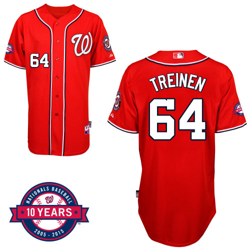 Washington Nationals#64treinen Authentic Personalized Alternate red Jersey 10th Anniversary Patch Washington Nationals#64treinen Authentic Personalized Alternate red Jersey 10th Anniversary Patch
