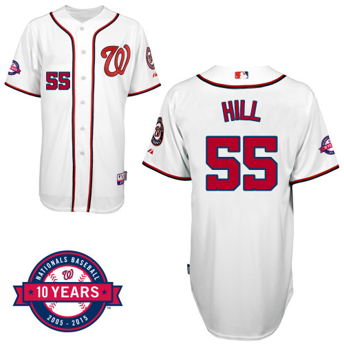 Washington Nationals#55 Hill Authentic Personalized Home White Jersey 10th Anniversary Patch