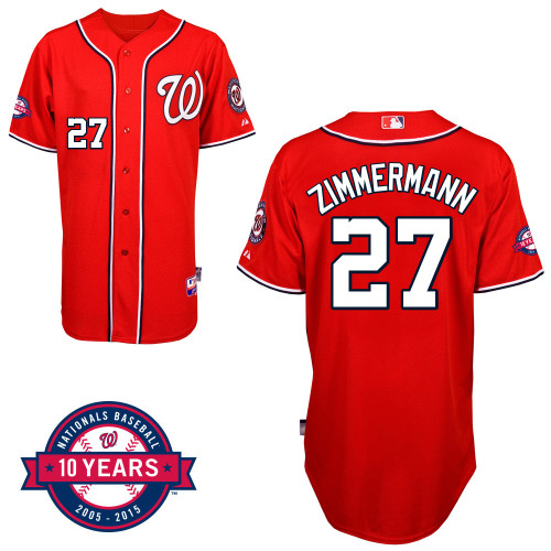 Washington Nationals#27 Zimmermann Authentic Personalized Alternate red Jersey 10th Anniversary Patch Washington Nationals#27 Zimmermann Authentic Personalized Alternate red Jersey 10th Anniversary Patch