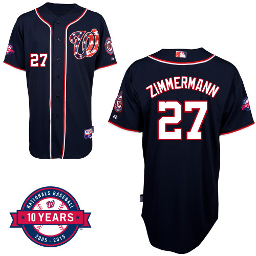 Washington Nationals#27 Zimmermann Authentic Personalized Alternate Blue Jersey 10th Anniversary Patch Washington Nationals#27 Zimmermann Authentic Personalized Alternate Blue Jersey 10th Anniversary Patch