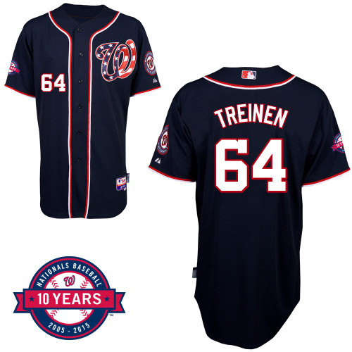 Washington Nationals#64 treinnen Authentic Personalized Alternate Blue Jersey 10th Anniversary Patch Washington Nationals#64 treinnen Authentic Personalized Alternate Blue Jersey 10th Anniversary Patch