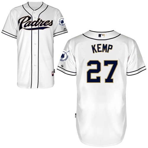 San Diego Padres #27Matt Kemp Authentic Personalized Home White Jersey