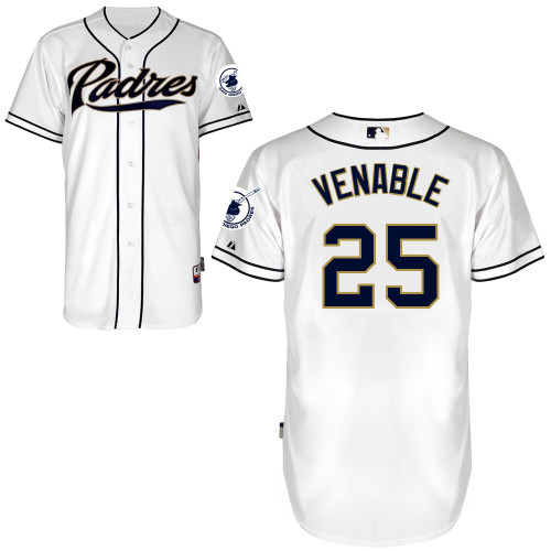 San Diego Padres #25Will Venable Authentic Personalized Home White Jersey