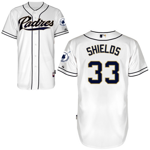 San Diego Padres #33James Shields Authentic Personalized Home White Jersey
