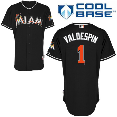 Miami Marlins #1Jordany Valdespin Authentic Alternate Black Jersey