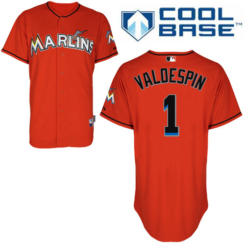 Miami Marlins #1Jordany Valdespin 2015 Cool Base Giancarlo Stanton Alternate red Jersey