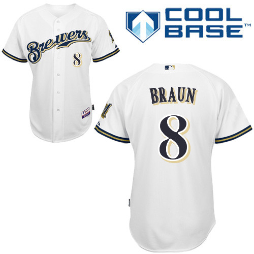 Milwaukee Brewers #8Ryan Braun Authentic Personalized Home White Jersey