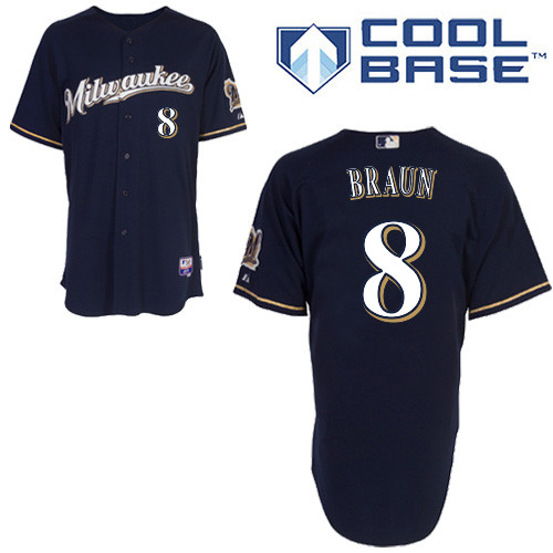 Milwaukee #8Ryan Braun Brewers Authentic Personalized Alternate Road Blue Jersey