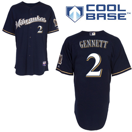 Milwaukee #2Scooter Gennett Brewers Authentic Personalized Alternate Road Blue Jersey