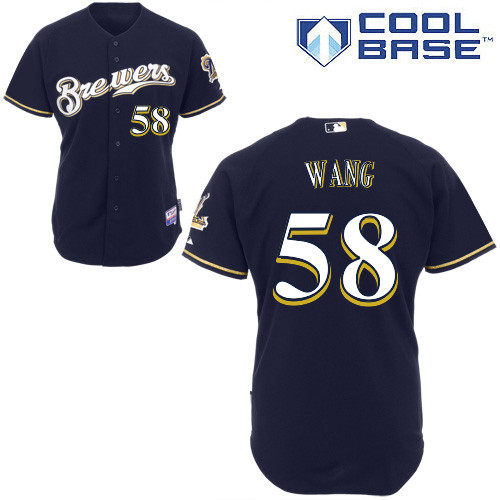 Milwaukee Brewers #58Wei-Chung Wang Authentic Personalized Alternate Blue Jersey