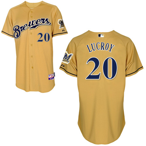 Milwaukee Brewers #20Jonathan Lucroy Authentic Personalized Alternate yellow Jersey