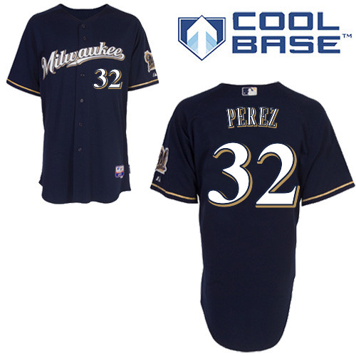 Milwaukee #32 Chris Perez Brewers Authentic Personalized Alternate Road Blue Jersey