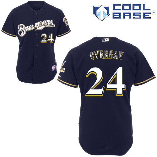 Milwaukee Brewers #24Lyle  Overbay Authentic Personalized Alternate Blue Jersey