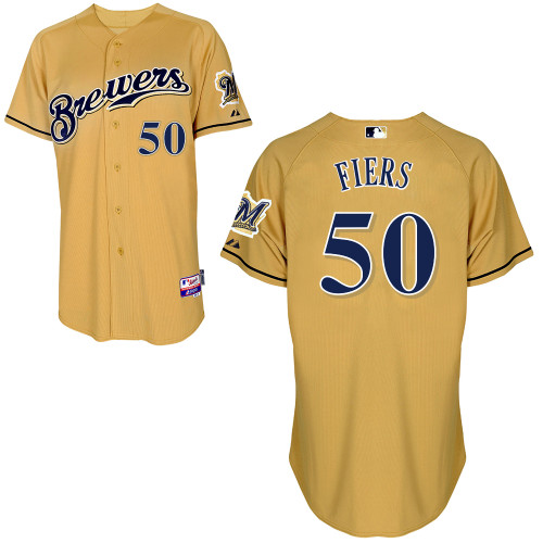 Milwaukee Brewers #50Mike Fiers Authentic Personalized Alternate yellow Jersey