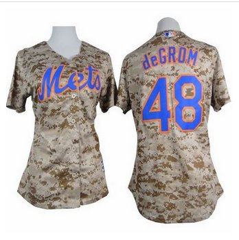 Women Mets #48 Jacob deGrom Camo Fashion Stitched Baseball Jersey