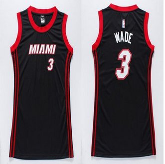Women Heat #3 Dwyane Wade Black Dress Stitched NBA Jersey