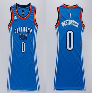 Women Thunder #0 Russell Westbrook Blue Dress Stitched NBA Jersey