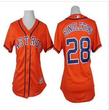 Women Astros #28 Jon Singleton Orange Alternate Stitched Baseball Jersey